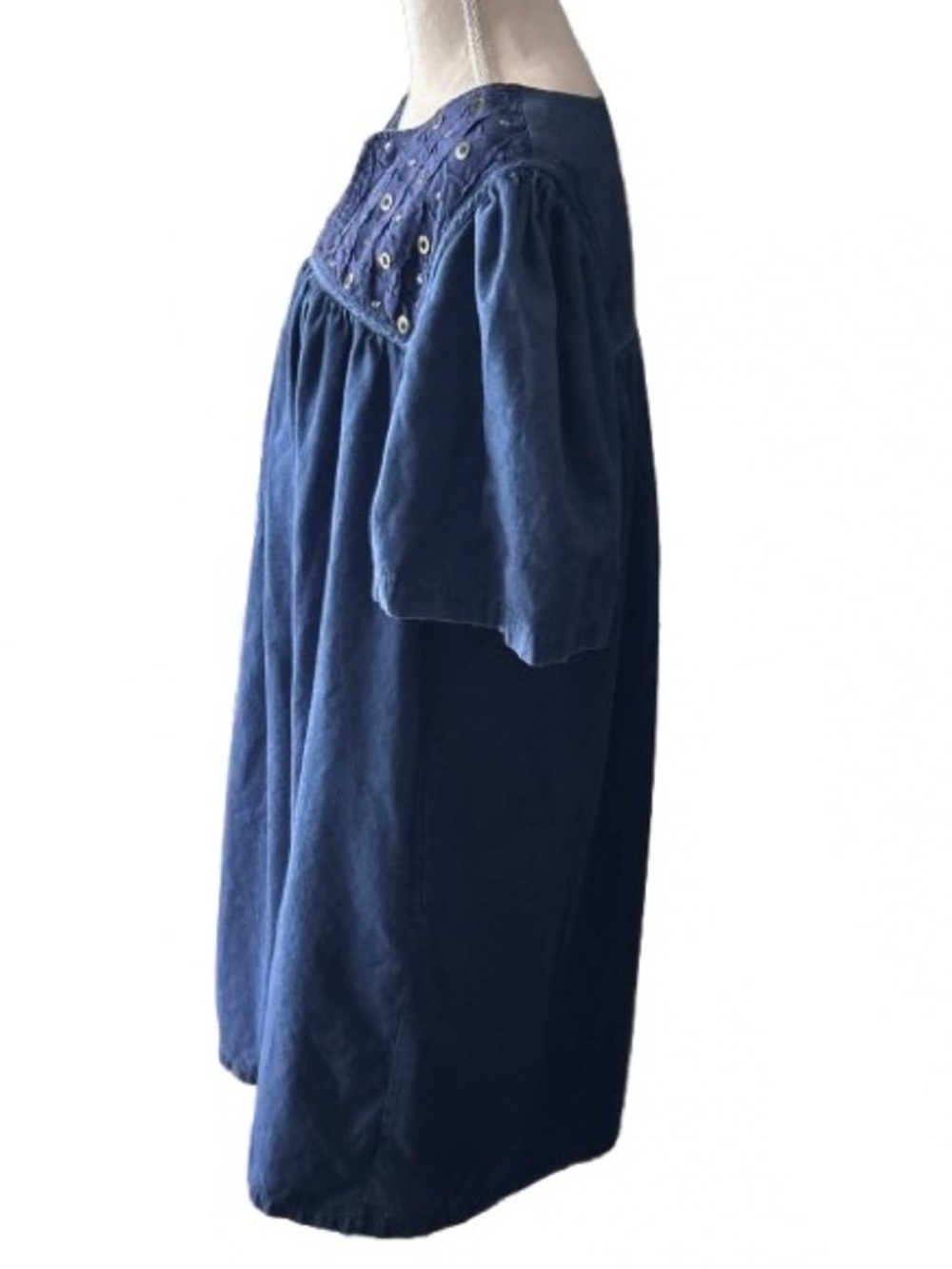 100% Cotton GO SOFTLY PATIO Denim Blue Beaded Mumu Housedress Loungewear Large - Picture 4 of 10